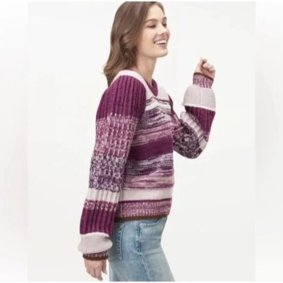 Splendid Collection Sweater S Purple Multi Raya Stripe Wool Blend
